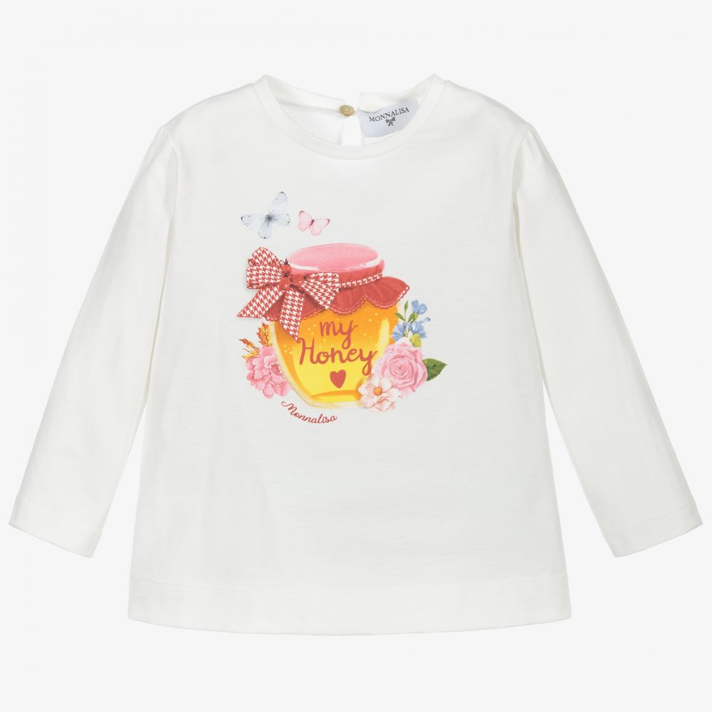 Monnalisa-Кремовый хлопковый топ с горшочком меда | Childrensalon Outlet