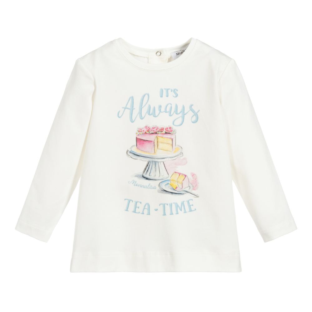 Monnalisa - Ivory Cotton Jersey Top | Childrensalon