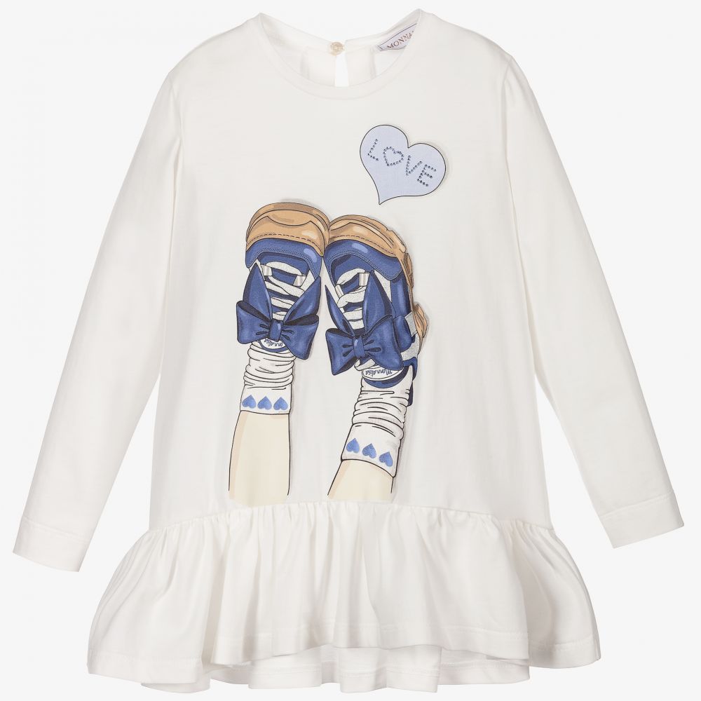 Monnalisa - Ivory Cotton Jersey Tunic Top | Childrensalon