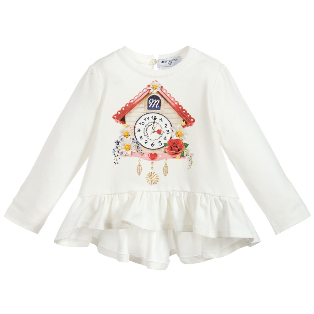Monnalisa-Ivory Cotton Ruffle Top | Childrensalon Outlet