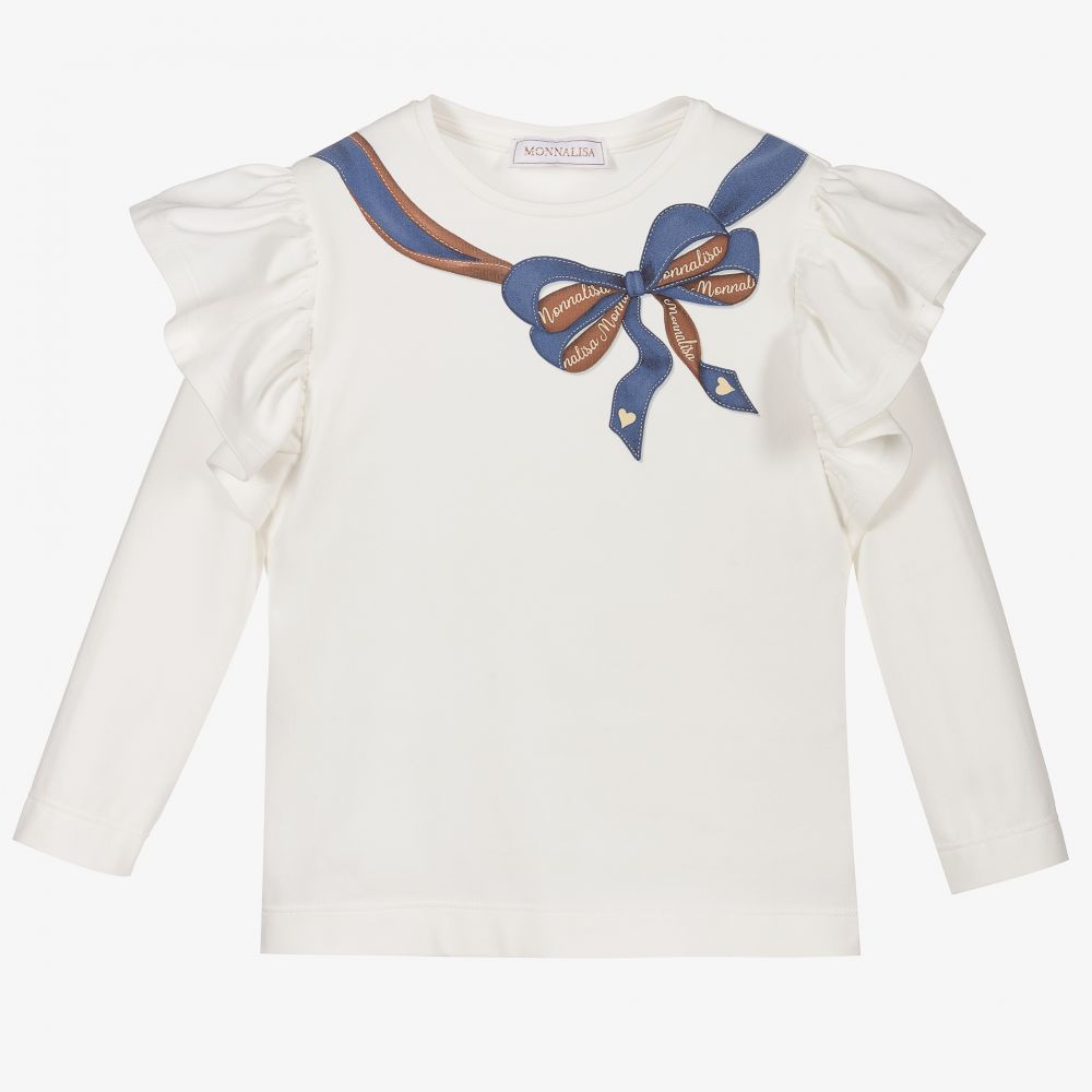 Monnalisa - Ivory Cotton Ruffled Top | Childrensalon