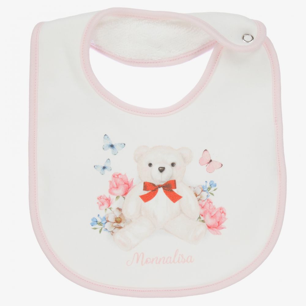 Monnalisa - Ivory Cotton Teddy Bib | Childrensalon