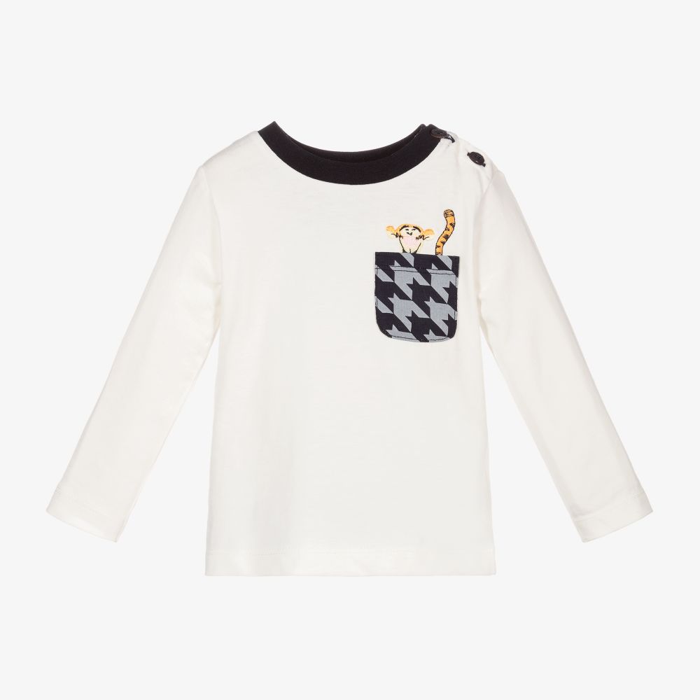 Monnalisa - Ivory Cotton Tiger Baby Top  | Childrensalon