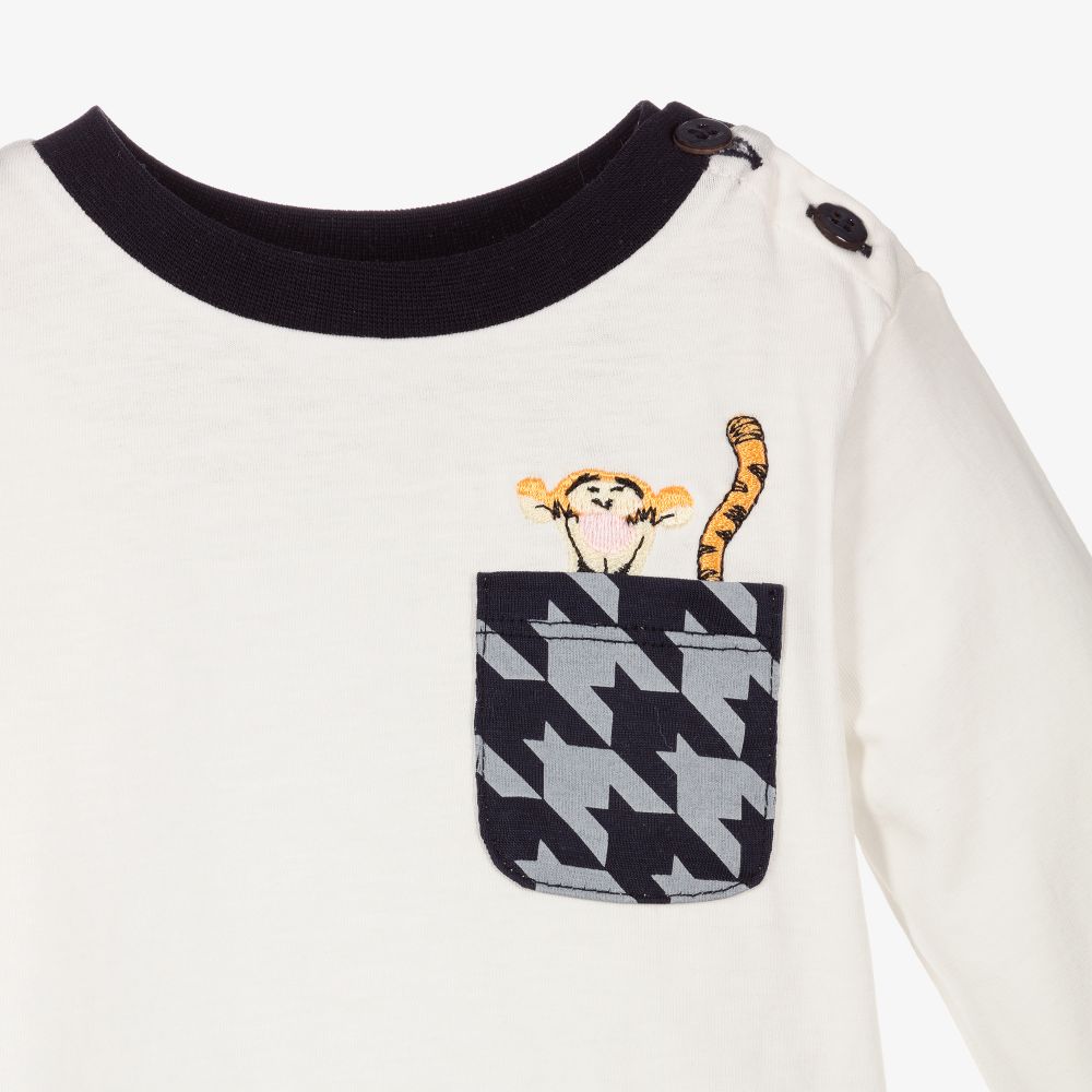 Monnalisa-Ivory Cotton Tiger Baby Top  | Childrensalon Outlet