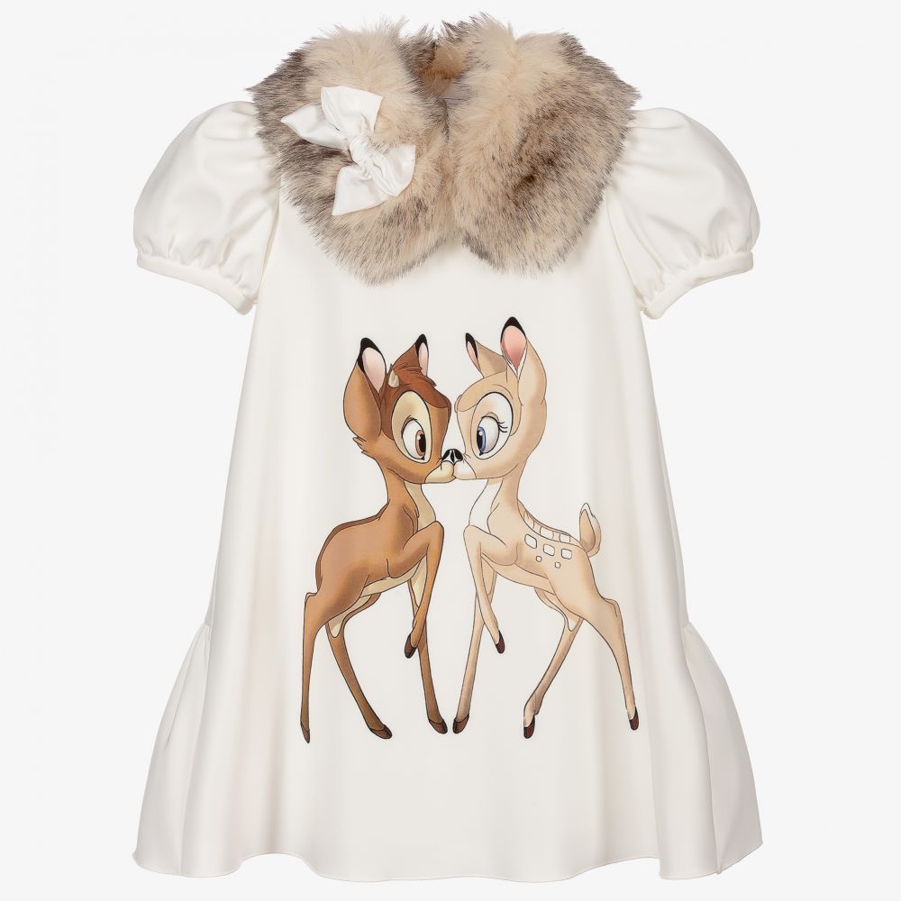 Monnalisa - Кремовое платье с Бэмби Disney | Childrensalon