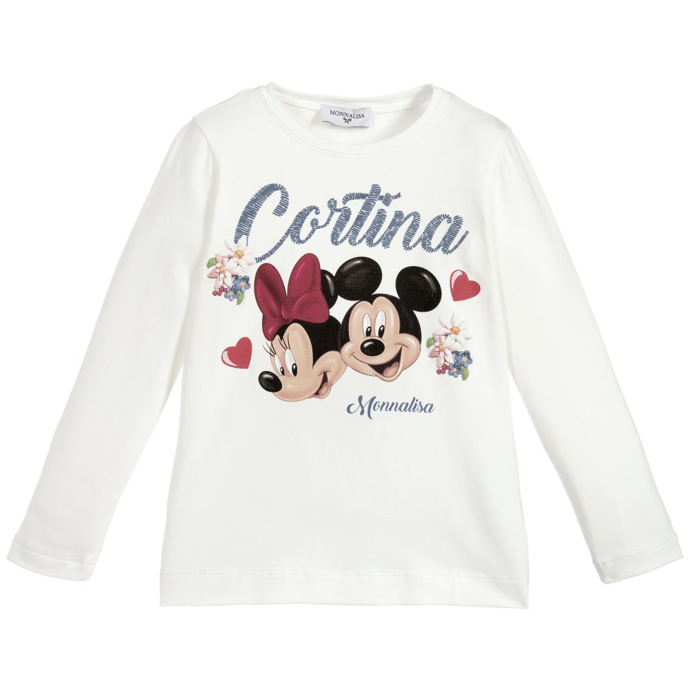 Monnalisa - Ivory Disney Cotton Top  | Childrensalon