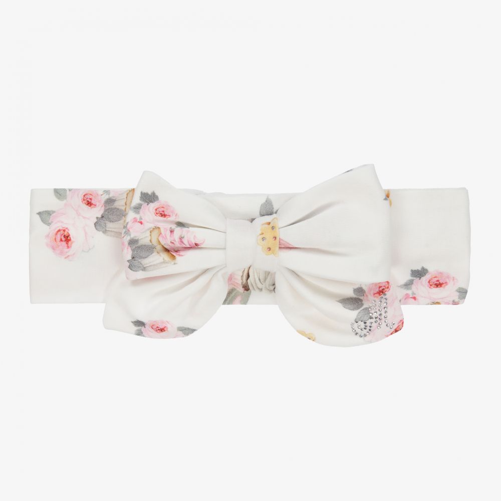 Monnalisa - Кремовая повязка на голову с бантом с цветами | Childrensalon