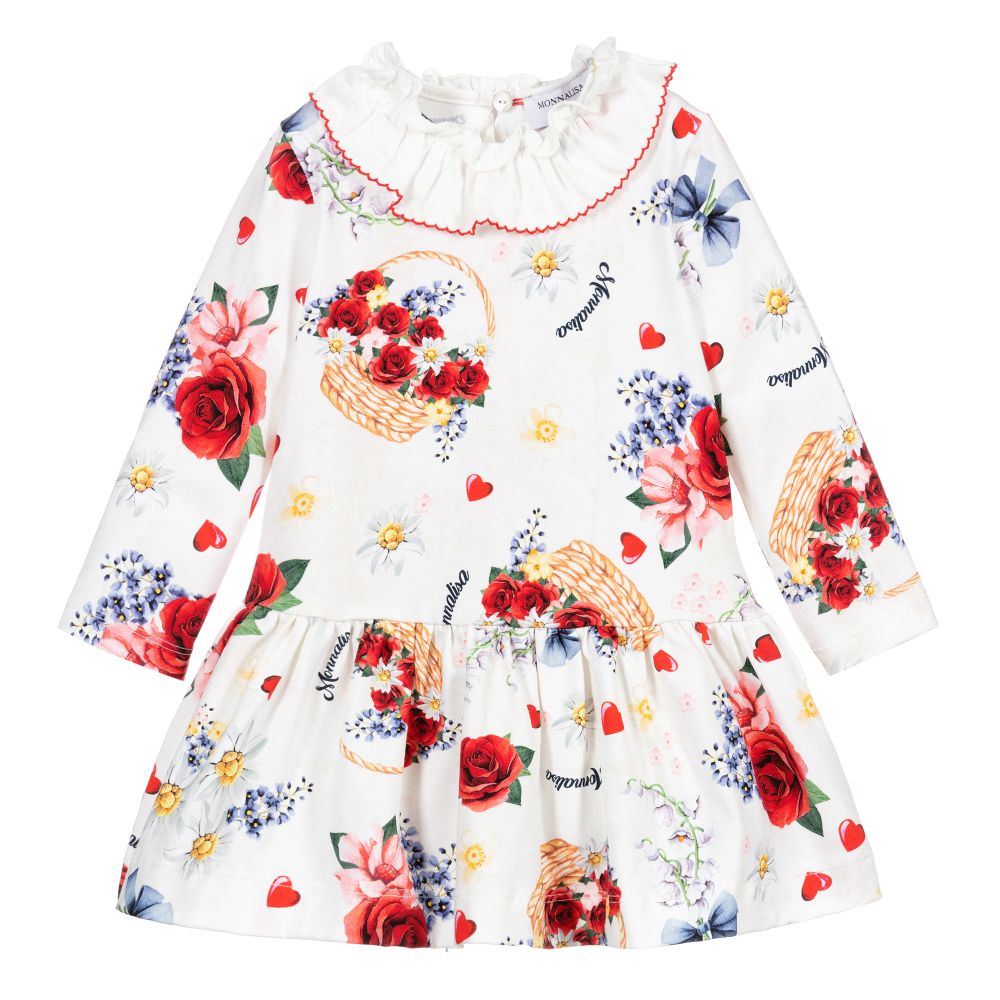 Monnalisa - Ivory Floral Cotton Dress | Childrensalon