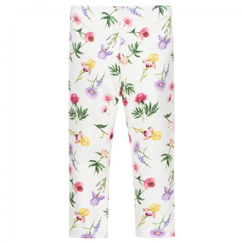 Monnalisa-Ivory Floral Cotton Leggings | Childrensalon Outlet