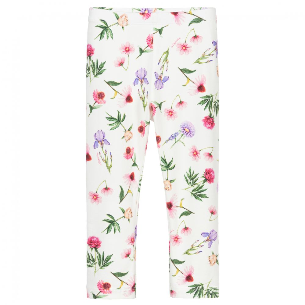 Monnalisa - Ivory Floral Cotton Leggings | Childrensalon