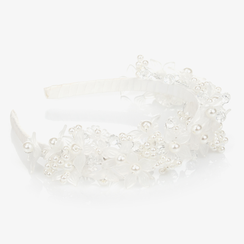 Monnalisa-Ivory Floral Pearl Hairband | Childrensalon Outlet