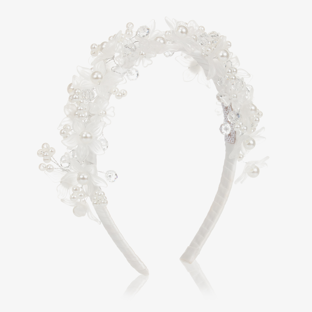 Monnalisa - Ivory Floral Pearl Hairband | Childrensalon