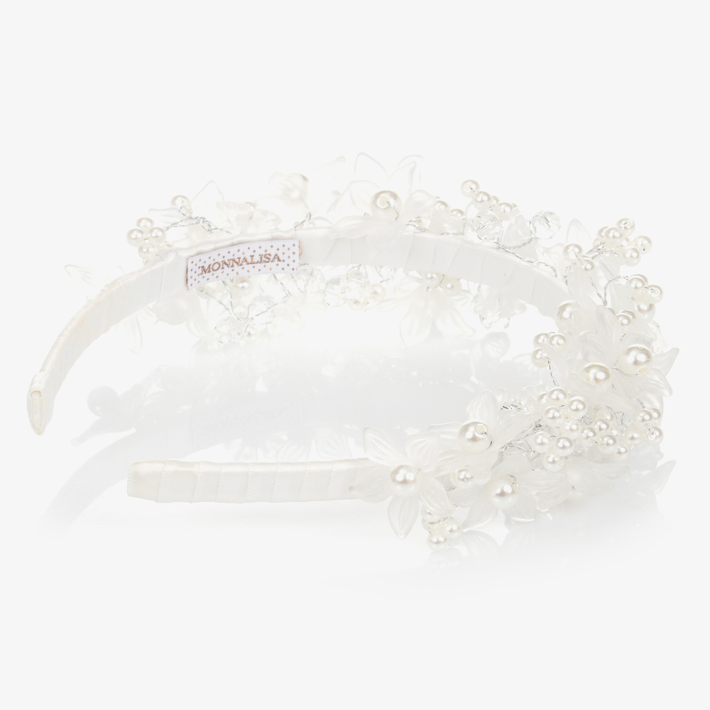 Monnalisa-Ivory Floral Pearl Hairband | Childrensalon Outlet