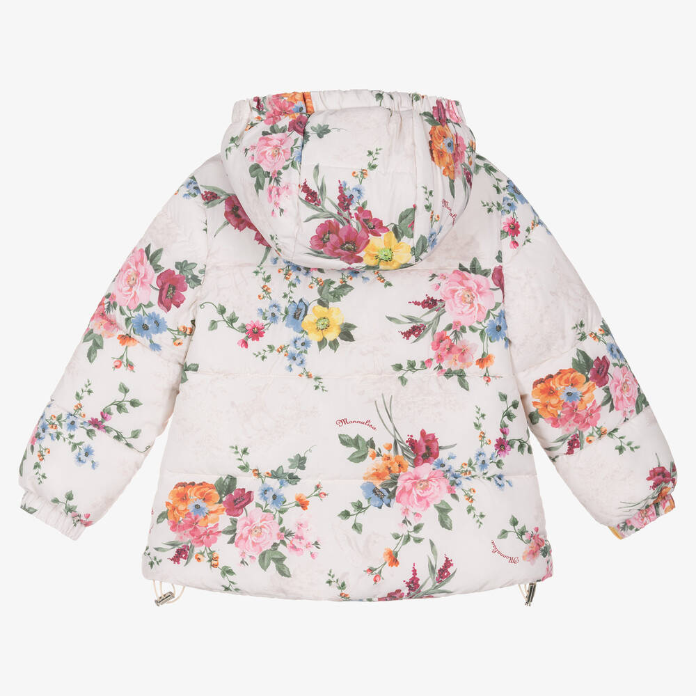 Monnalisa-Ivory Floral Puffer Jacket | Childrensalon Outlet