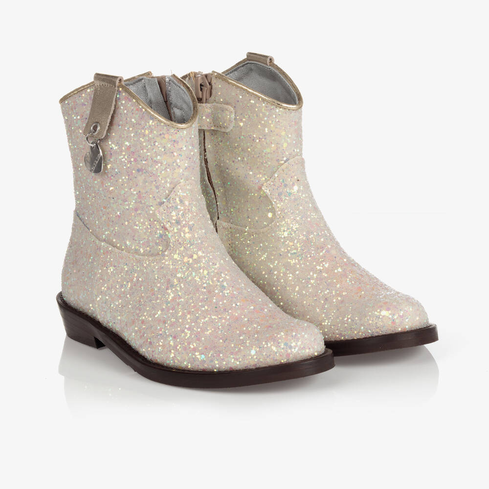 Monnalisa-Ivory Glitter Ankle Boots | Childrensalon Outlet
