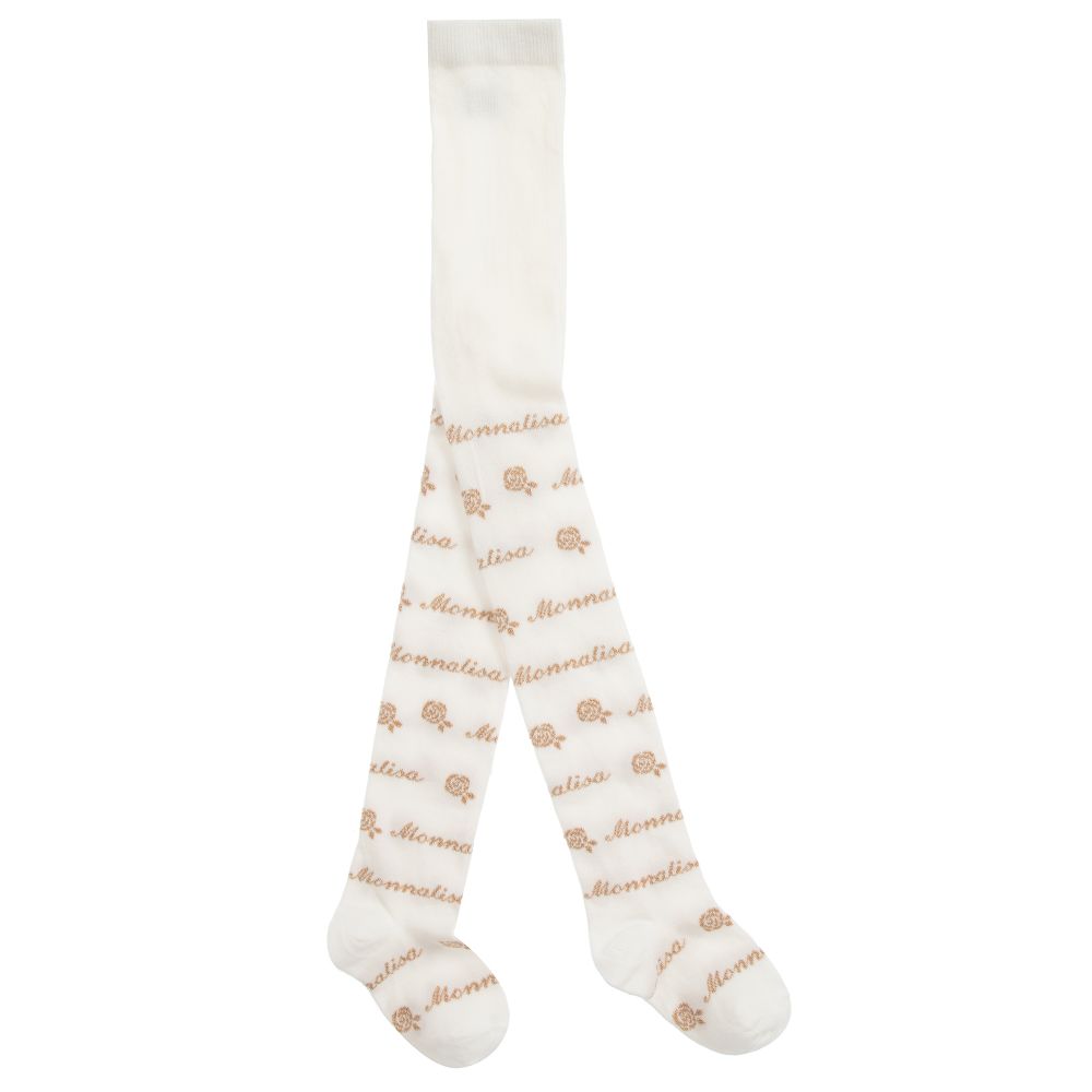 Monnalisa - Ivory & Gold Cotton Tights | Childrensalon