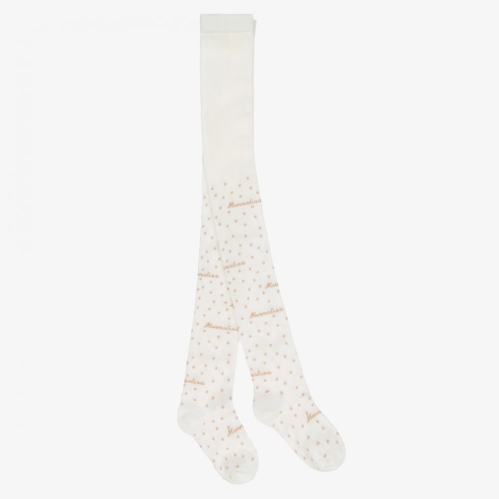 Monnalisa - Ivory \u0026 Gold Cotton Tights 