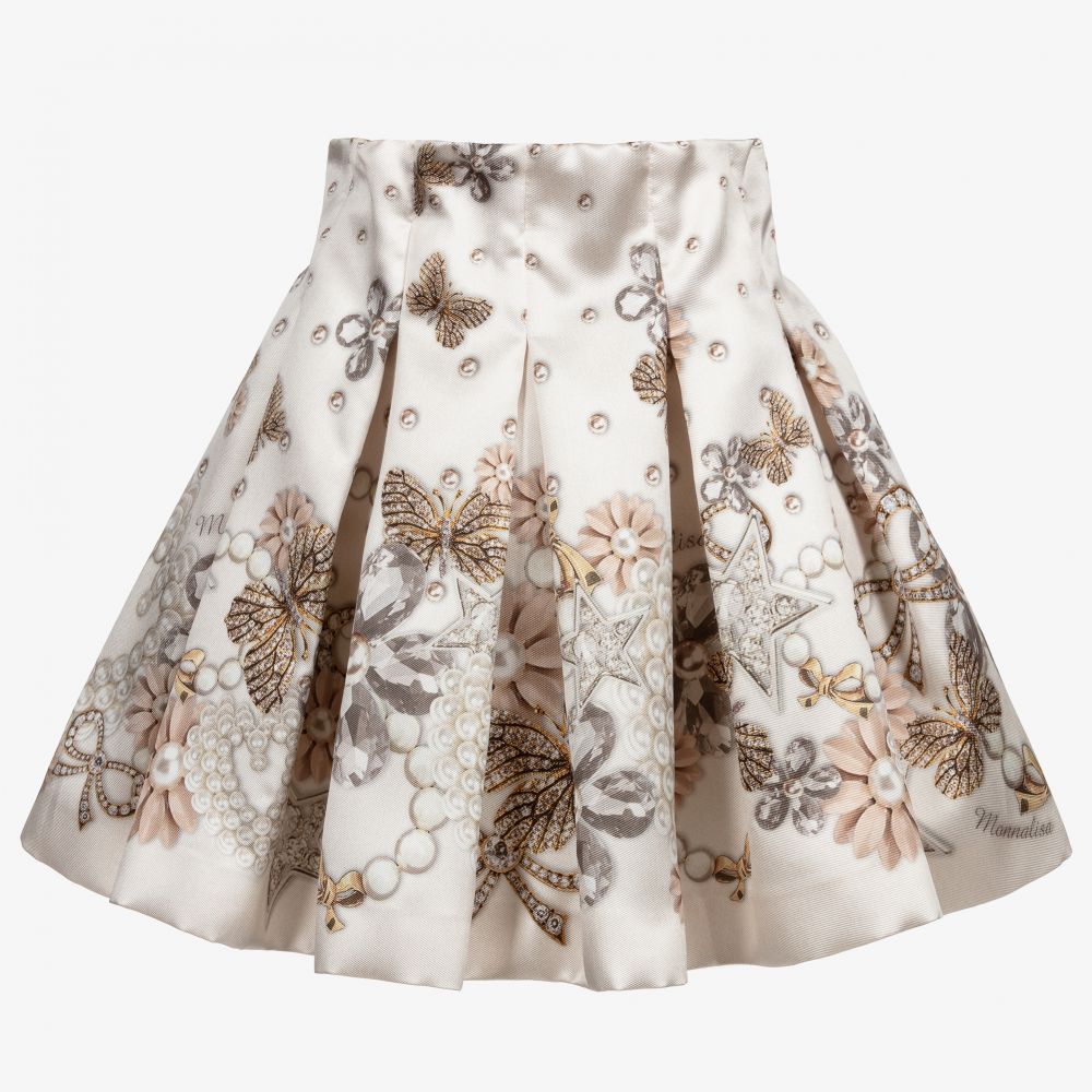 Monnalisa - Ivory & Gold Satin Skirt | Childrensalon