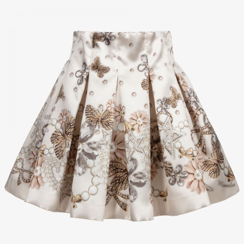 Monnalisa-Кремово-золотистая юбка из атласа | Childrensalon Outlet