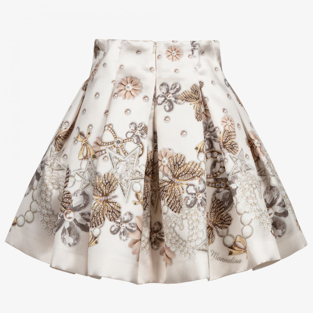 Monnalisa-Ivory & Gold Satin Skirt | Childrensalon Outlet