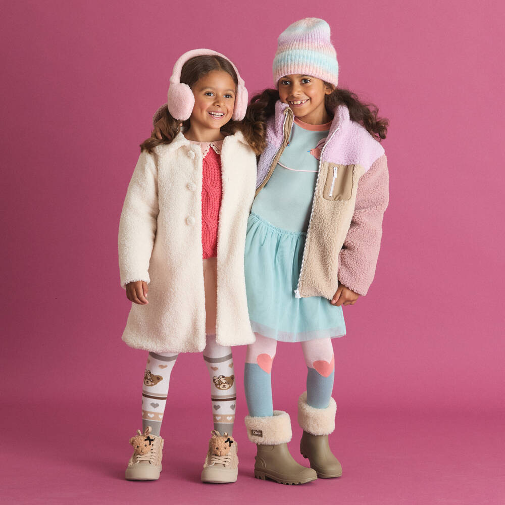 Monnalisa-جوارب بناتية عاجية رمادية بنقشة الدب | Childrensalon Outlet