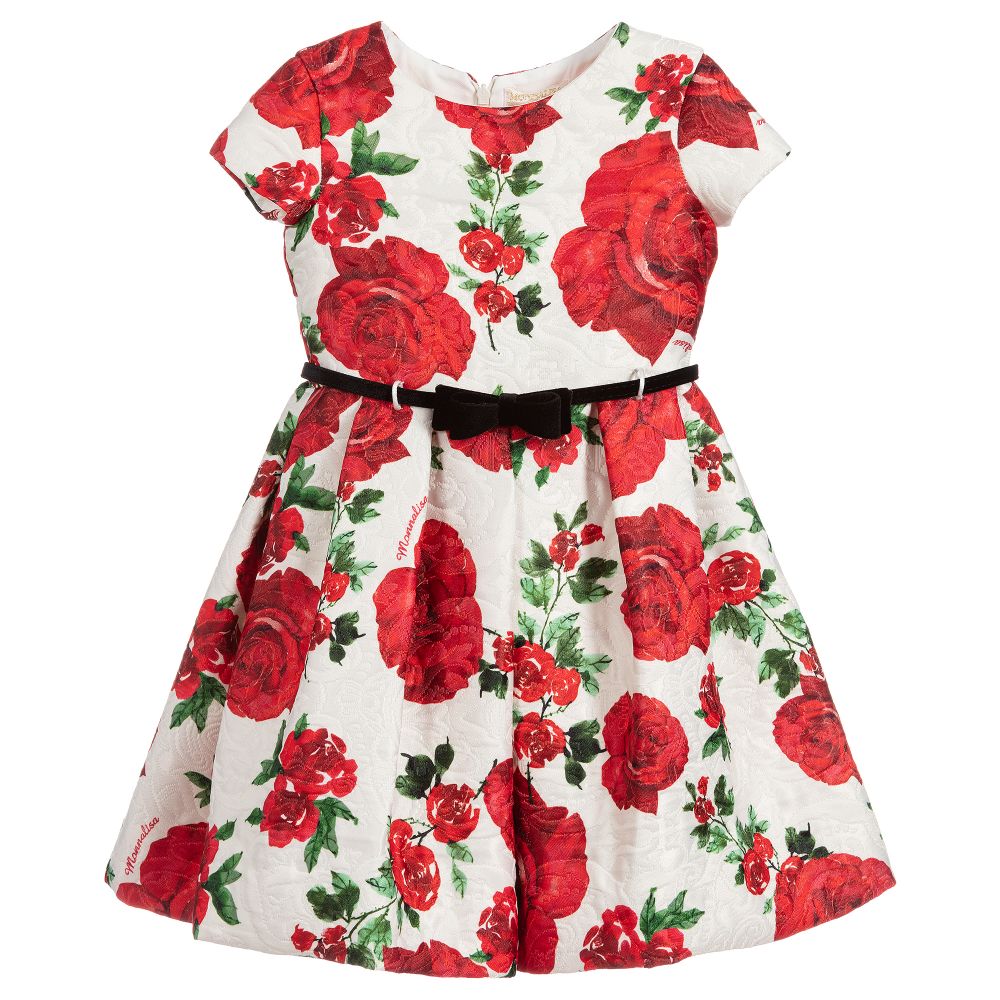 Monnalisa Chic - Ivory Jacquard Rose Dress | Childrensalon