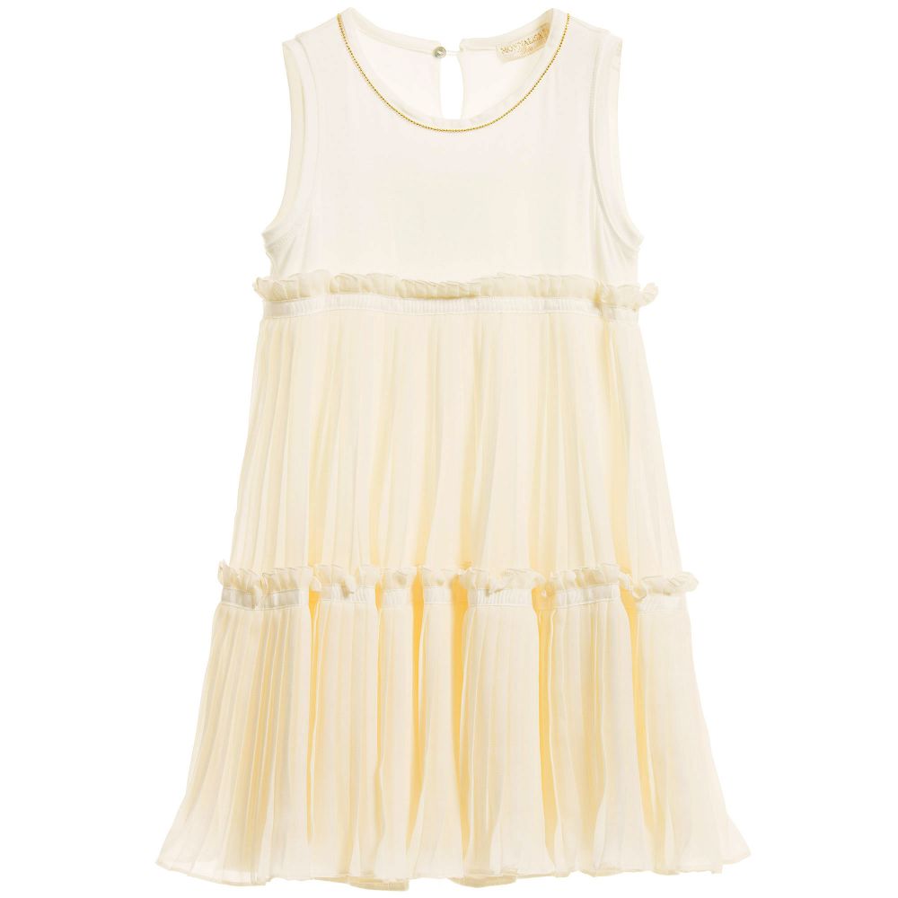 Monnalisa Chic-Ivory Jersey & Chiffon Pleat Dress | Childrensalon Outlet