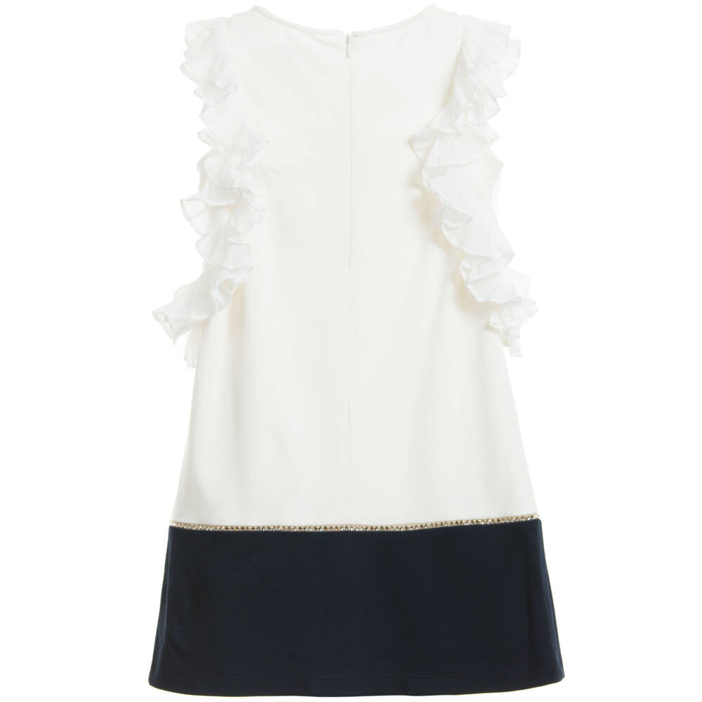 Monnalisa Chic-Ivory Jersey Dress with Ruffle Chiffon Sleeves | Childrensalon Outlet