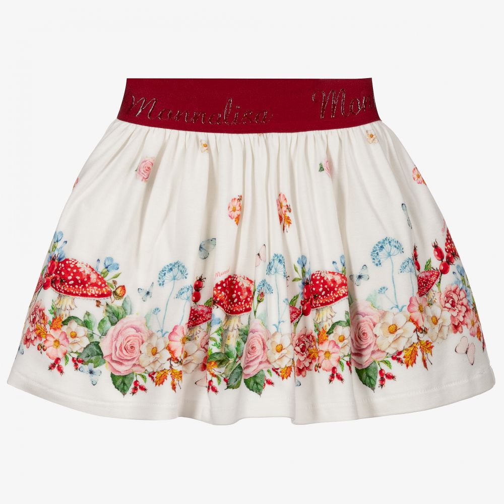 Monnalisa - Elfenbeinfarbener Jerseyrock mit Blumen-Print  | Childrensalon