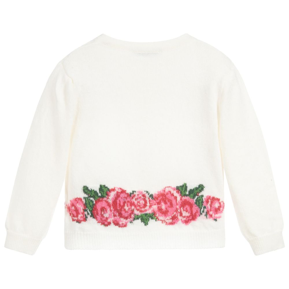 Monnalisa-Вязаный кардиган цвета слоновой кости для малышей | Childrensalon Outlet