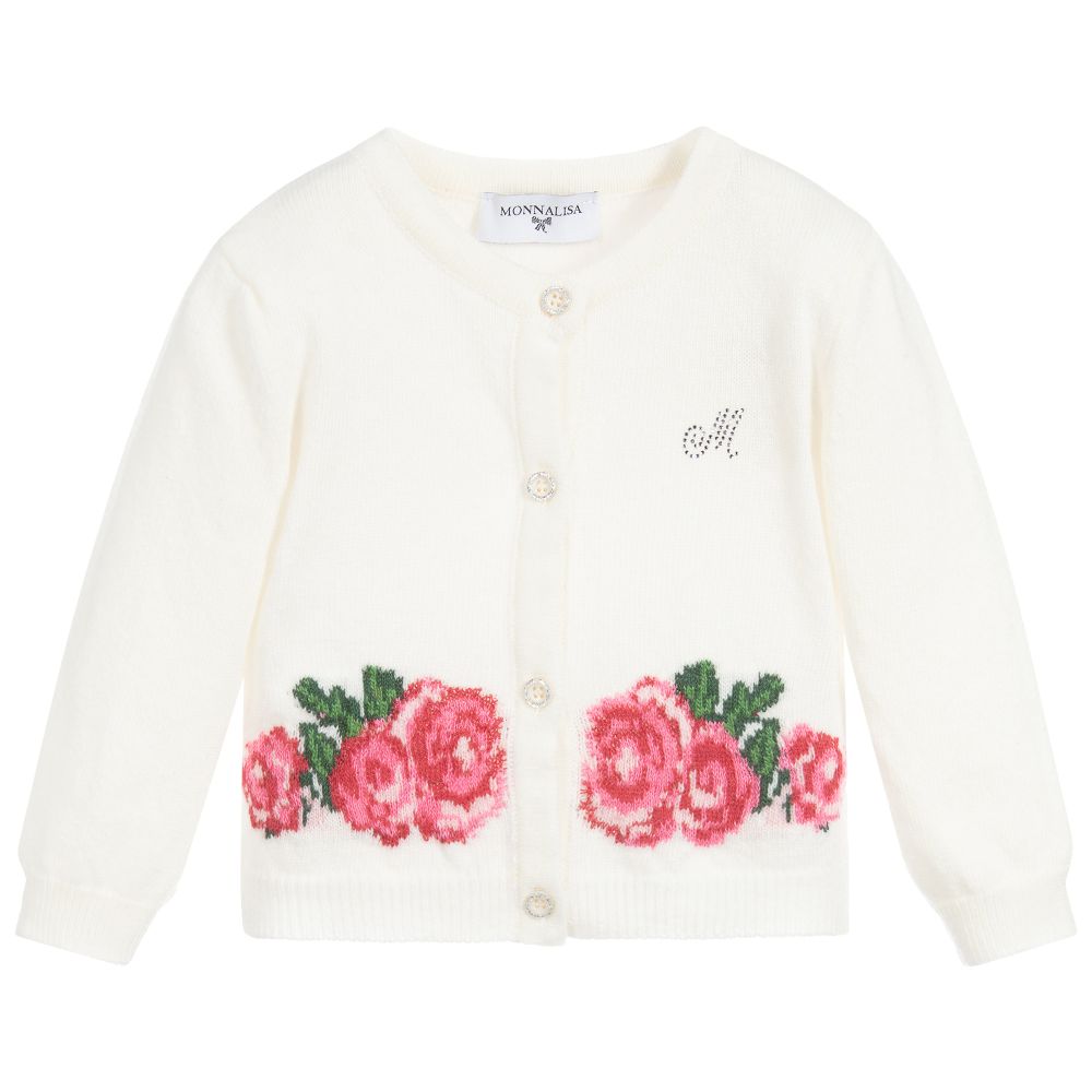 Monnalisa- Ivory Knitted Baby Cardigan | Childrensalon Outlet