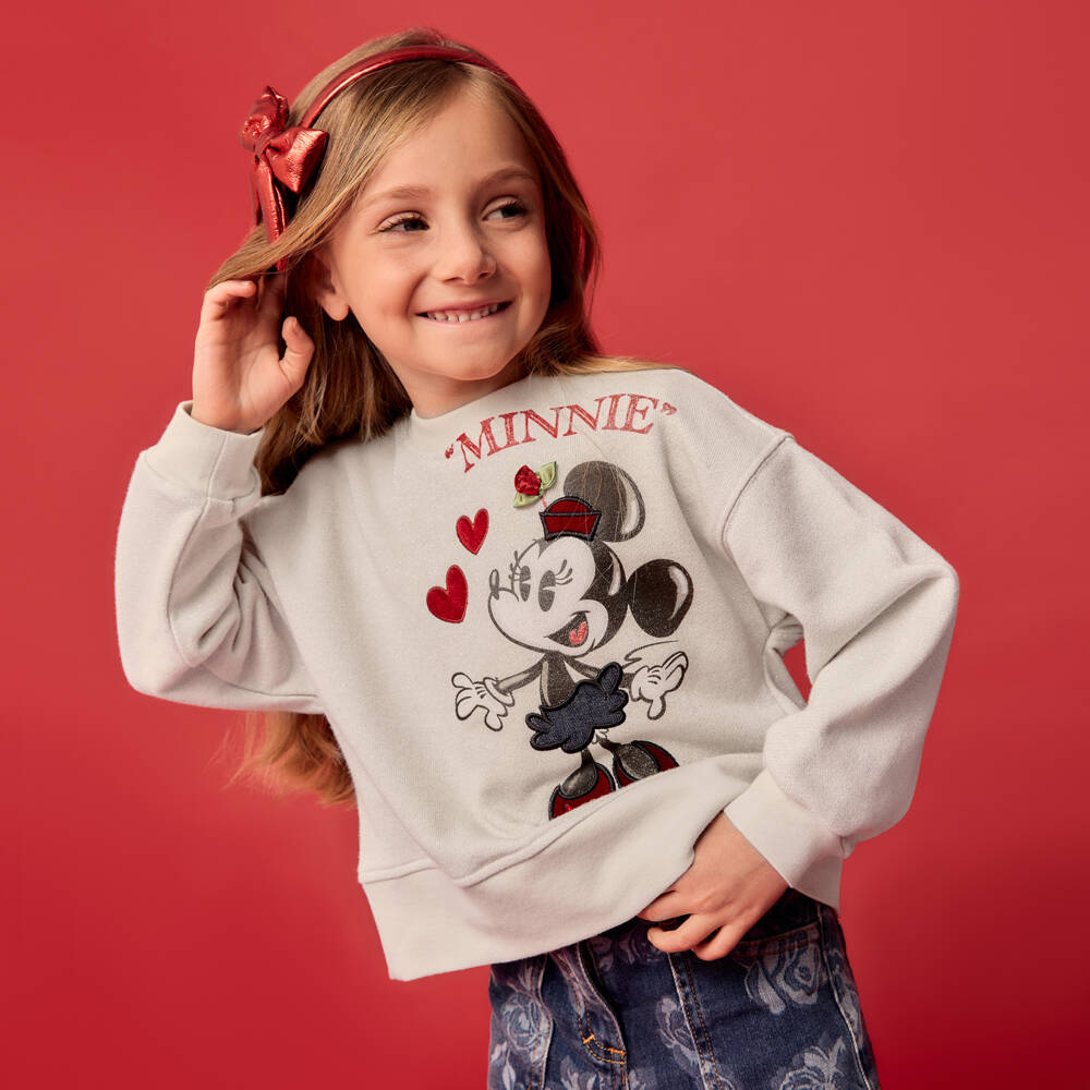Monnalisa-Ivory Minnie Mouse Sweatshirt | Childrensalon Outlet