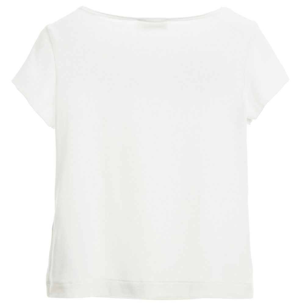 Monnalisa Chic-Ivory & Navy Blue T-Shirt with Corsage | Childrensalon Outlet