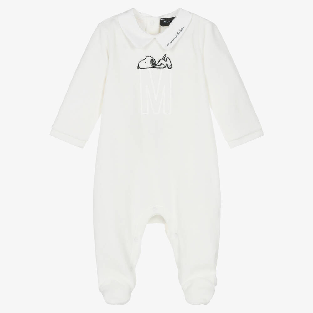 Monnalisa - Ivory Peanuts Velour Babygrow | Childrensalon