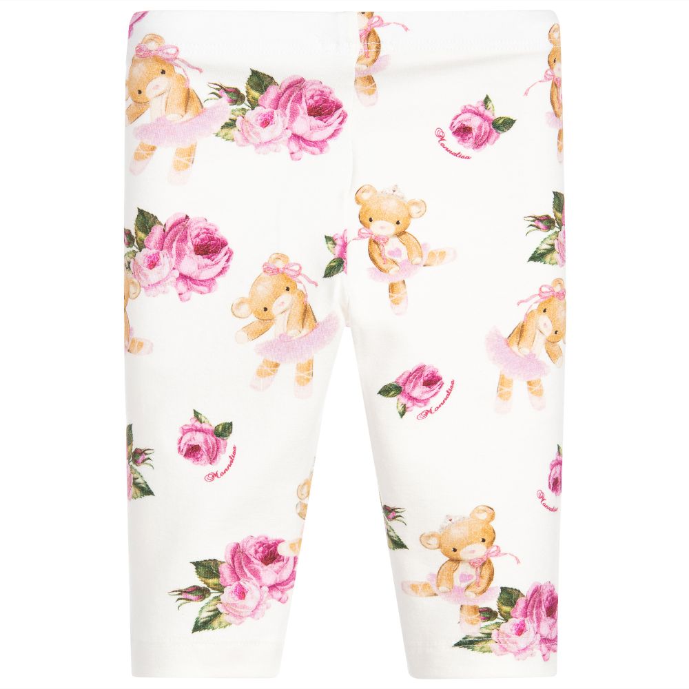 Monnalisa-Ivory & Pink Cotton Leggings | Childrensalon Outlet