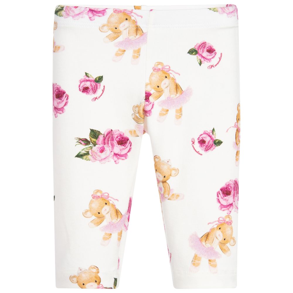 Monnalisa - Legging ivoire et rose en coton | Childrensalon