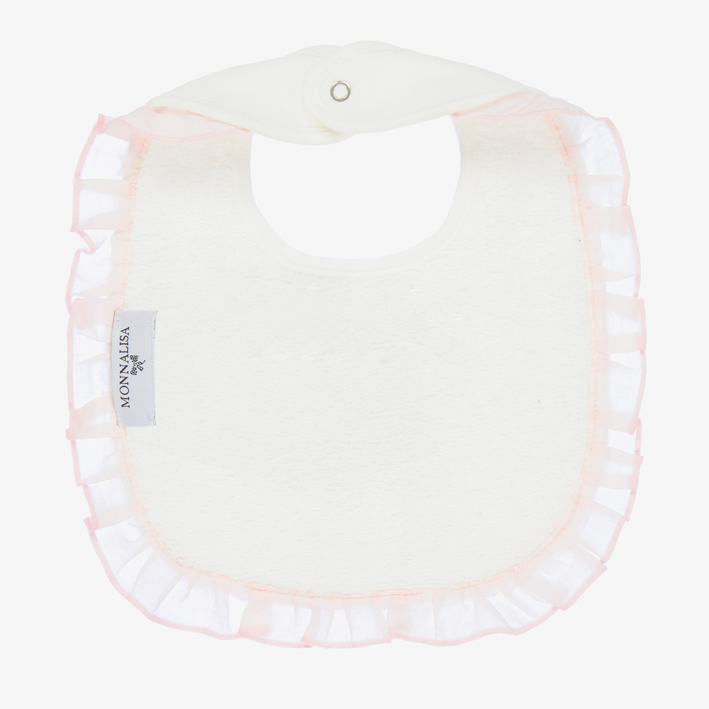Monnalisa-Ivory & Pink Cotton Teddy Bib | Childrensalon Outlet