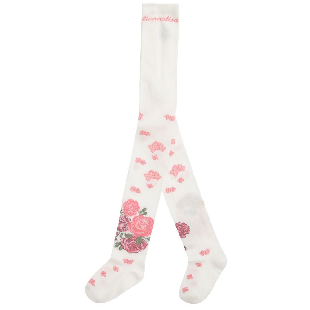 Monnalisa-Хлопковые колготки цвета слоновой кости и розового цвета | Childrensalon Outlet