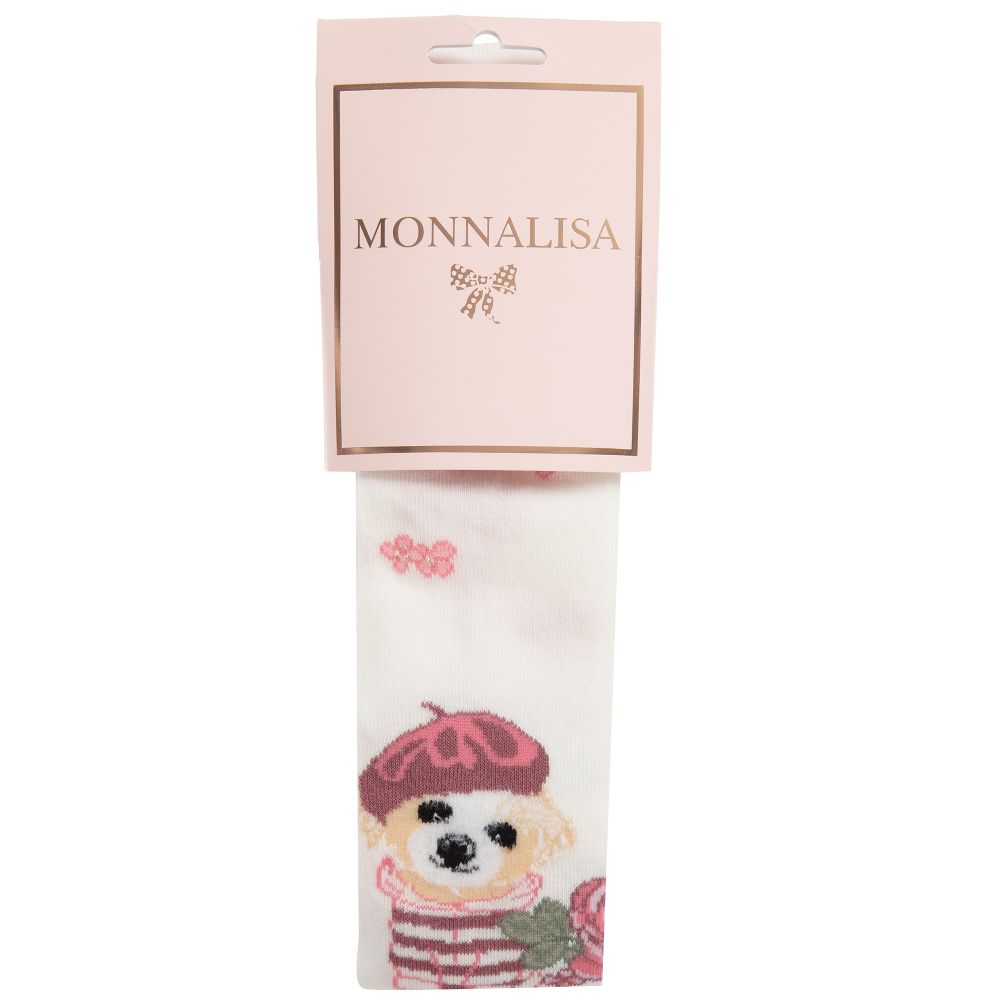 Monnalisa-Хлопковые колготки цвета слоновой кости и розового цвета | Childrensalon Outlet