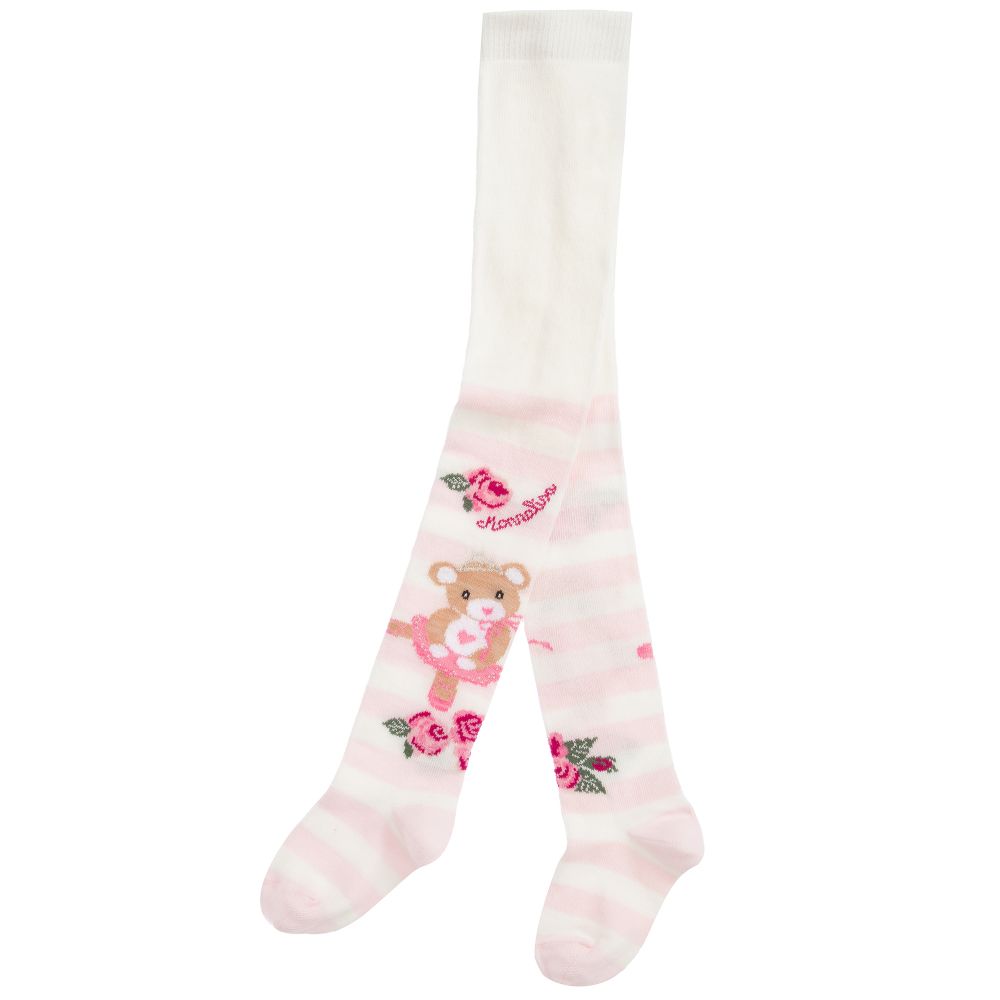 Monnalisa-Хлопковые колготки цвета слоновой кости и розового цвета | Childrensalon Outlet