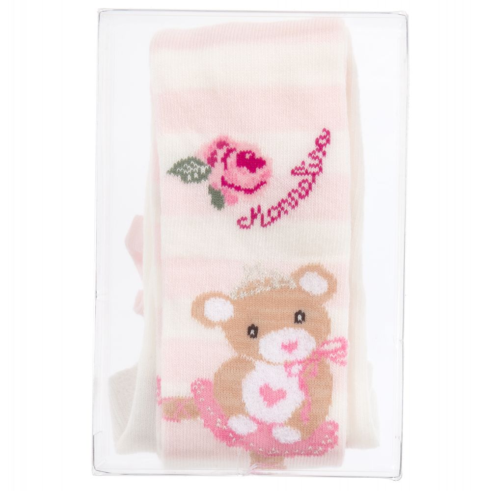 Monnalisa-Хлопковые колготки цвета слоновой кости и розового цвета | Childrensalon Outlet