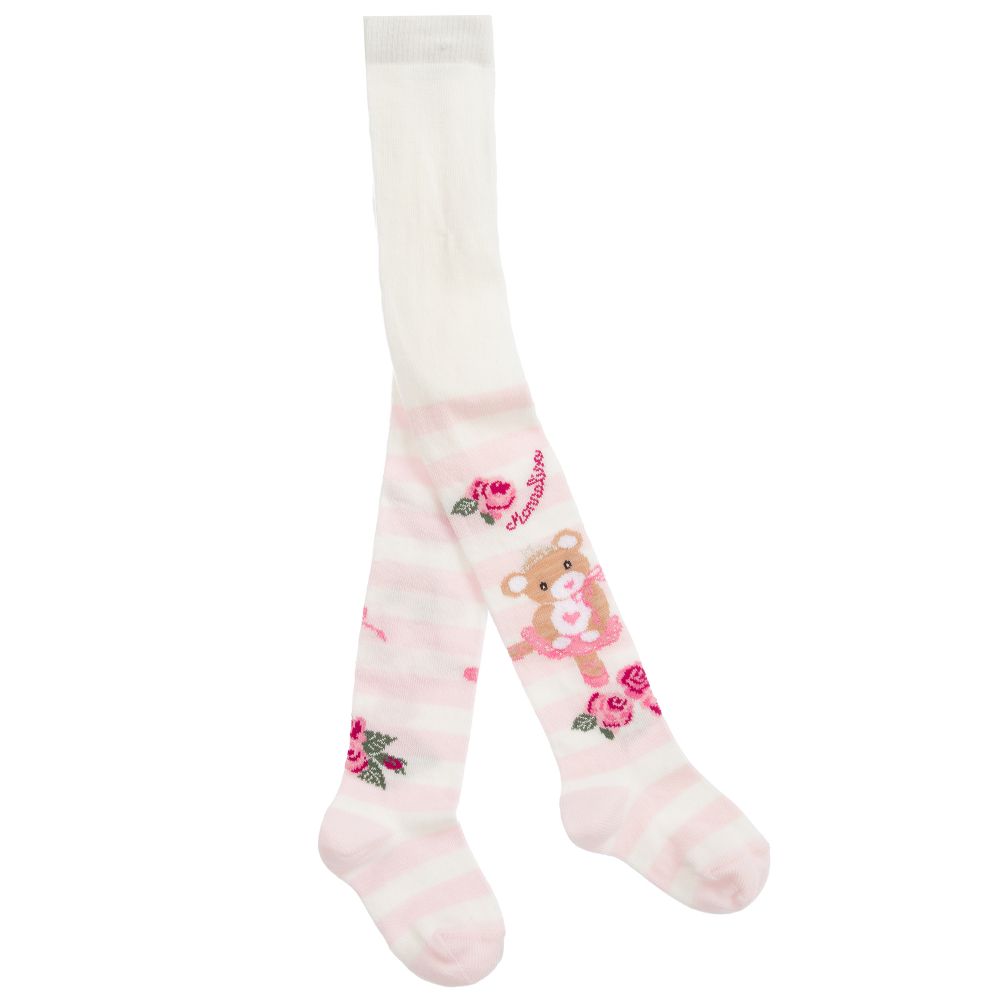 Monnalisa - Collants ivoire et rose en coton | Childrensalon