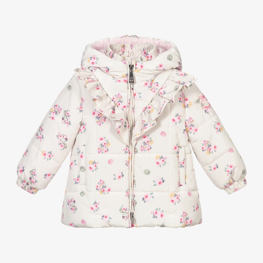 Monnalisa - Кремово-розовое пальто в цветочек | Childrensalon