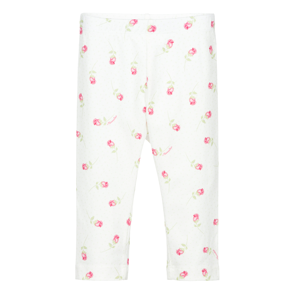 Monnalisa Bebé - Ivory & Pink Floral Leggings | Childrensalon