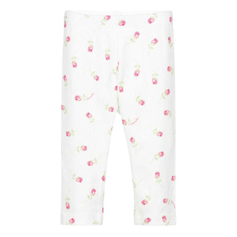 Monnalisa Bebé - Geblümte Leggings in Elfenbein und Rosa | Childrensalon