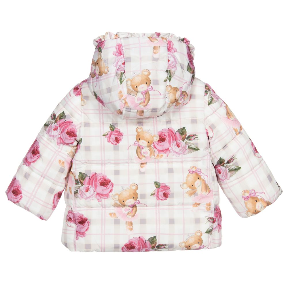 Monnalisa-Пуховик цвета слоновой кости и розового цвета | Childrensalon Outlet
