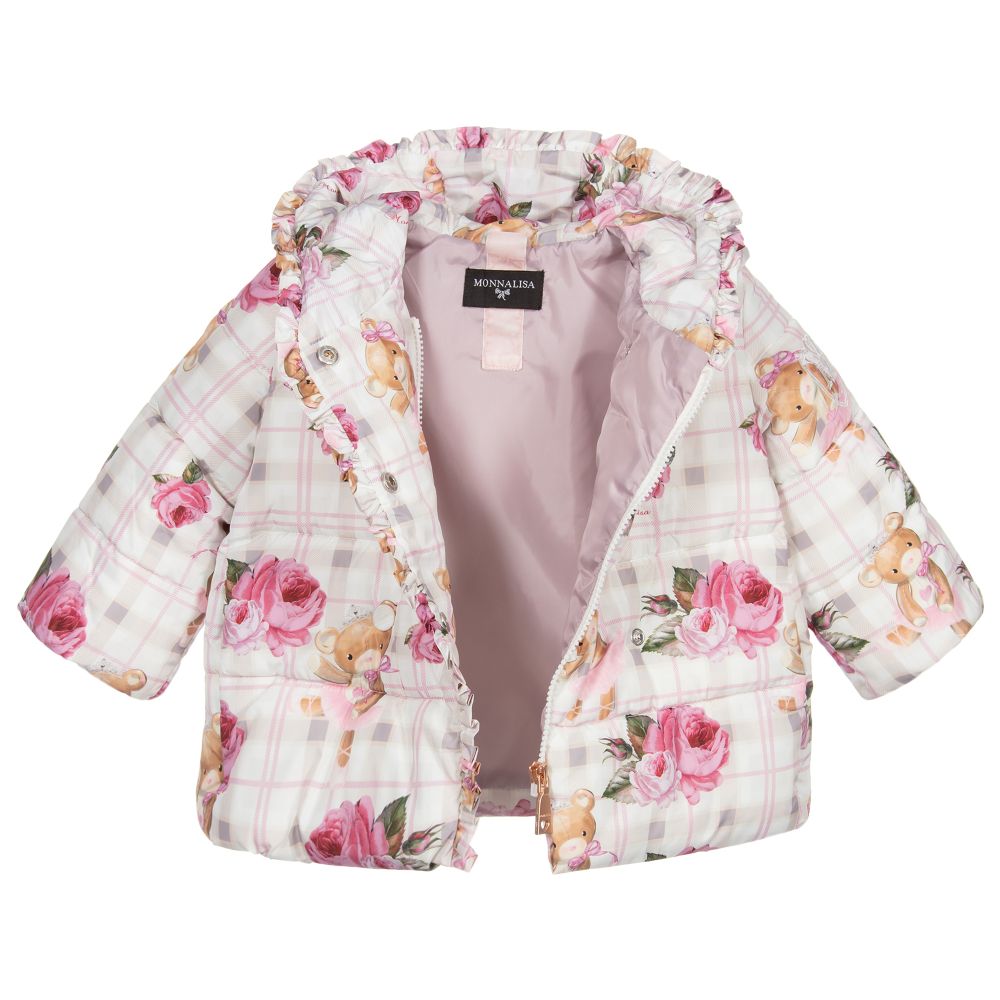 Monnalisa-Пуховик цвета слоновой кости и розового цвета | Childrensalon Outlet