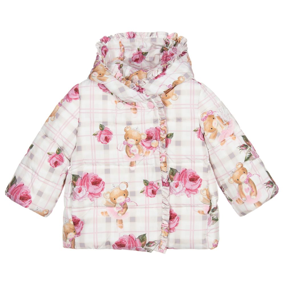 Monnalisa Ivory Pink Puffer Coat Childrensalon Outlet
