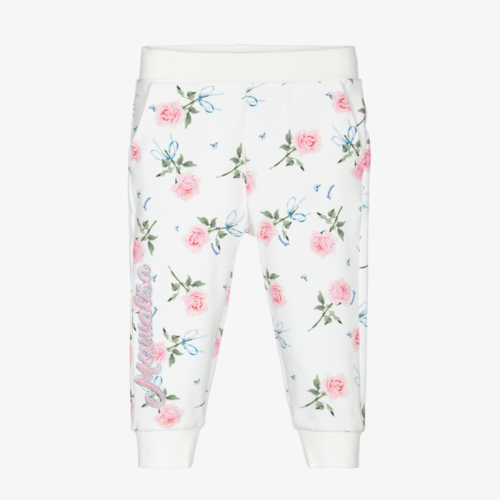 Monnalisa - Ivory & Pink Rose Joggers  | Childrensalon