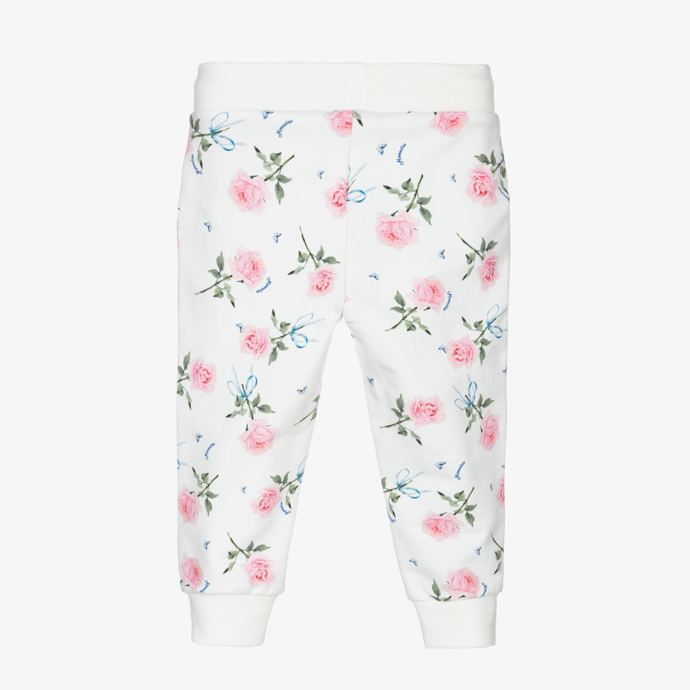 Monnalisa-Ivory & Pink Rose Joggers  | Childrensalon Outlet